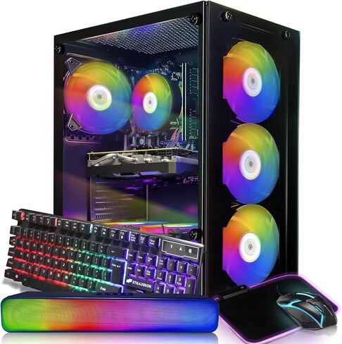 STGAubron Gaming Desktop PC, Intel Core i7 3.4G up to 3.9G, Radeon RX 5700 8G GDDR6, 16G RAM, 512G SSD, 600M WiFi, BT 5.0, RGB Fan x 4, RGB Keyboard & Mouse & Mouse Pad, RGB BT Sound Bar, W10H64 in Saudi Arabia