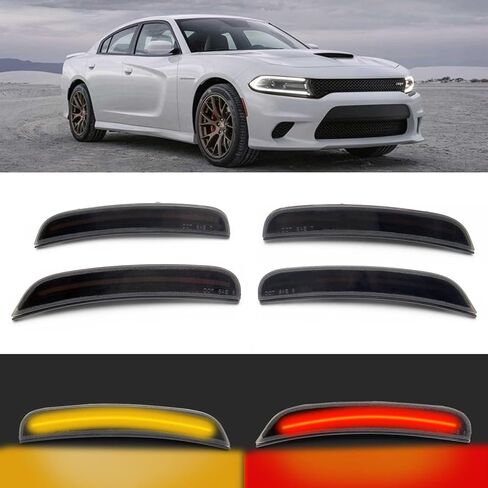 Somusen LED ضوء علامة جانبية متوافق مع دودج تشارجر 2015-2022 عدسة مدخنة مجموعة مصابيح إشارة أمامية وخلفية حمراء كهرمانية، استبدل 68214405AA 68214404AA 68214127AA in Kuwait