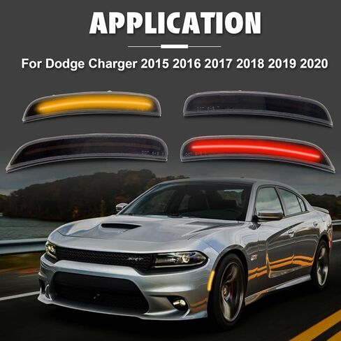 Somusen LED ضوء علامة جانبية متوافق مع دودج تشارجر 2015-2022 عدسة مدخنة مجموعة مصابيح إشارة أمامية وخلفية حمراء كهرمانية، استبدل 68214405AA 68214404AA 68214127AA in Kuwait