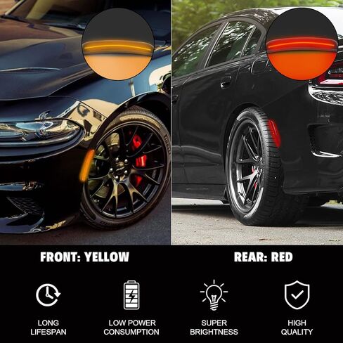 Somusen LED ضوء علامة جانبية متوافق مع دودج تشارجر 2015-2022 عدسة مدخنة مجموعة مصابيح إشارة أمامية وخلفية حمراء كهرمانية، استبدل 68214405AA 68214404AA 68214127AA in Kuwait