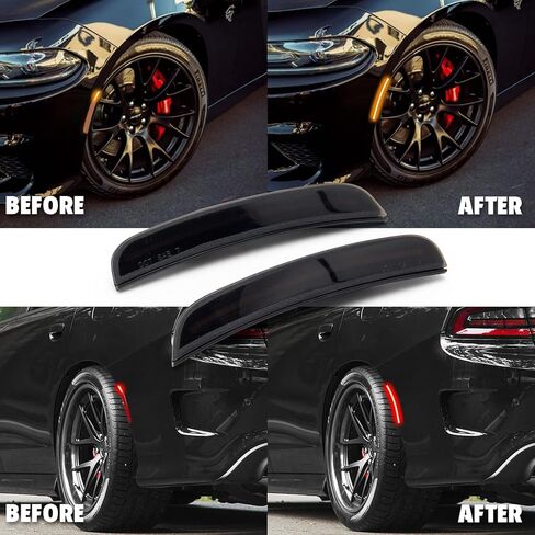 Somusen LED ضوء علامة جانبية متوافق مع دودج تشارجر 2015-2022 عدسة مدخنة مجموعة مصابيح إشارة أمامية وخلفية حمراء كهرمانية، استبدل 68214405AA 68214404AA 68214127AA in Kuwait