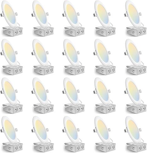 Amico 20 حزمة 6 بوصة 5CCT رفيعة للغاية LED مصباح سقف مجوف مع صندوق وصلات، 2700K/3000K/4000K/5000K/6000K قابلة للاختيار، 12W Eqv 110W، إضاءة سفلية قابلة للتعتيم، سطوع عالٍ 1000LM in Kuwait