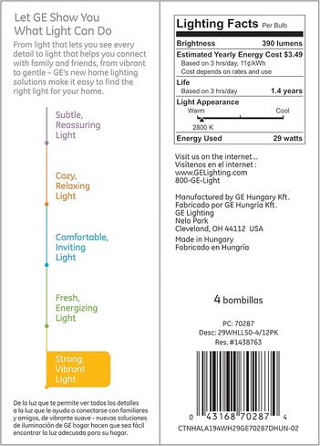 GE Lighting White 70287 Soft Long Life 29 (40-watt Replacement), 390-Lumen A19 Light Bulb with Medium Base, 4-pack, 4 Count (Pack of 1) in Saudi Arabia