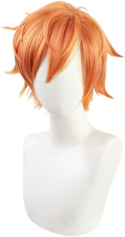 Xingwang Queen Anime شعر مستعار قصير برتقالي مقاوم للحرارة شعر مستعار للحفلات للرجال والأولاد in Kuwait