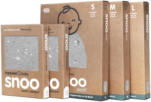 مجموعة Happiest Baby The Big Bundle مصنوعة من القطن العضوي بنسبة 100% - تتضمن 3 أكياس SNOO و2 ملاءة سرير SNOO (أبيض) in Kuwait