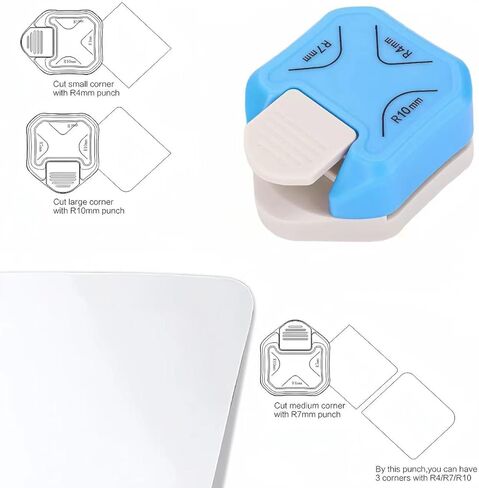3 in 1 Round Corner Punch, 4mm, 7mm, 10mm 3 Way Corner Rounder Punch for Paper Crafts, DIY Projects, Blue in Kuwait