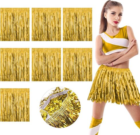 8Pack Gold Metallic Foil Fringe Tassel Garland Parade Floats Streamers Skirt, Belly Dance, Sequin Wrap Rave Costume for Women, Applicable to Birthday Dance Carnival Halloween Christmas in Saudi Arabia