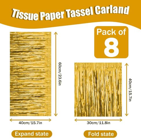 8Pack Gold Metallic Foil Fringe Tassel Garland Parade Floats Streamers Skirt, Belly Dance, Sequin Wrap Rave Costume for Women, Applicable to Birthday Dance Carnival Halloween Christmas in Saudi Arabia