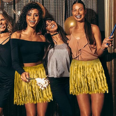 8Pack Gold Metallic Foil Fringe Tassel Garland Parade Floats Streamers Skirt, Belly Dance, Sequin Wrap Rave Costume for Women, Applicable to Birthday Dance Carnival Halloween Christmas in Saudi Arabia