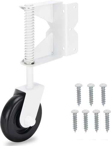 Gate Wheel, Spring Loaded Gate Caster, Heavy Duty Wooden Fence Gate Caster Wheel, 360 Degree Swivel Outdoor Swing or Rolling Gate Support Wheel Kit, 4-1/2 Inch, 220 Lbs Capacity, Black (Left & Right) in Saudi Arabia