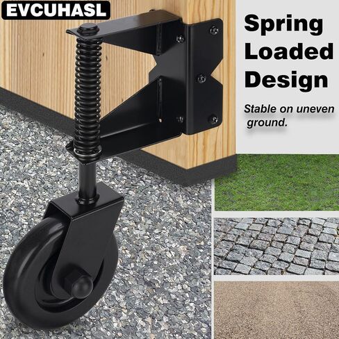 Gate Wheel, Spring Loaded Gate Caster, Heavy Duty Wooden Fence Gate Caster Wheel, 360 Degree Swivel Outdoor Swing or Rolling Gate Support Wheel Kit, 4-1/2 Inch, 220 Lbs Capacity, Black (Left & Right) in Saudi Arabia