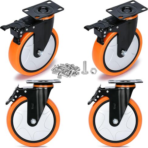 عجلات شديدة التحمل مقاس 6 بوصات تحمل 2800 رطل، هيكل تصميم مثالي في عجلات تحمل قابلة للقفل مع فرامل، عجلات دوارة للأثاث ومنضدة العمل، مجموعة من 4 (مسامير مجانية) in Kuwait