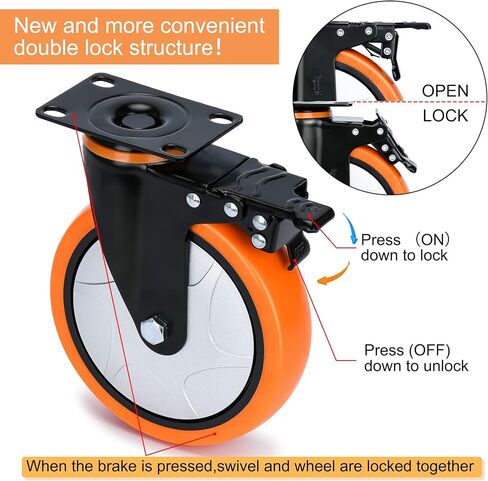 عجلات شديدة التحمل مقاس 6 بوصات تحمل 2800 رطل، هيكل تصميم مثالي في عجلات تحمل قابلة للقفل مع فرامل، عجلات دوارة للأثاث ومنضدة العمل، مجموعة من 4 (مسامير مجانية) in Kuwait