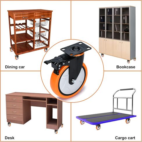 عجلات شديدة التحمل مقاس 6 بوصات تحمل 2800 رطل، هيكل تصميم مثالي في عجلات تحمل قابلة للقفل مع فرامل، عجلات دوارة للأثاث ومنضدة العمل، مجموعة من 4 (مسامير مجانية) in Kuwait