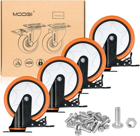 عجلات شديدة التحمل مقاس 6 بوصات تحمل 2800 رطل، هيكل تصميم مثالي في عجلات تحمل قابلة للقفل مع فرامل، عجلات دوارة للأثاث ومنضدة العمل، مجموعة من 4 (مسامير مجانية) in Kuwait