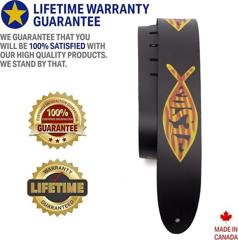 Perri's Leathers Ltd. - Guitar Strap - Direct To Leather - Jesus Fish- Adjustable - For Acoustic/Bass/Electric Guitars - Made in Canada (P25DTL-11046) in Saudi Arabia