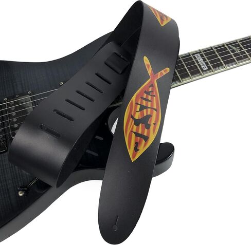 Perri's Leathers Ltd. - Guitar Strap - Direct To Leather - Jesus Fish- Adjustable - For Acoustic/Bass/Electric Guitars - Made in Canada (P25DTL-11046) in Saudi Arabia