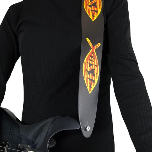 Perri's Leathers Ltd. - Guitar Strap - Direct To Leather - Jesus Fish- Adjustable - For Acoustic/Bass/Electric Guitars - Made in Canada (P25DTL-11046) in Saudi Arabia
