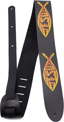Perri's Leathers Ltd. - Guitar Strap - Direct To Leather - Jesus Fish- Adjustable - For Acoustic/Bass/Electric Guitars - Made in Canada (P25DTL-11046) in Saudi Arabia