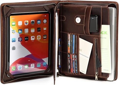 Leather Portfolio Organizer, Leather Padfolio for Men & Women with Zipper, Vintage Crazy Horse Leather Portfolio Binder Business/Resume Portfolio Folder with Writing Pad, Coffee in Saudi Arabia
