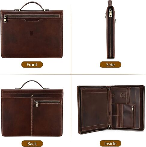 Leather Portfolio Organizer, Leather Padfolio for Men & Women with Zipper, Vintage Crazy Horse Leather Portfolio Binder Business/Resume Portfolio Folder with Writing Pad, Coffee in Saudi Arabia
