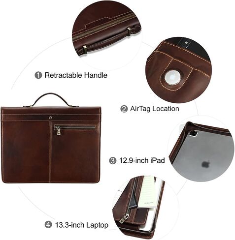 Leather Portfolio Organizer, Leather Padfolio for Men & Women with Zipper, Vintage Crazy Horse Leather Portfolio Binder Business/Resume Portfolio Folder with Writing Pad, Coffee in Saudi Arabia