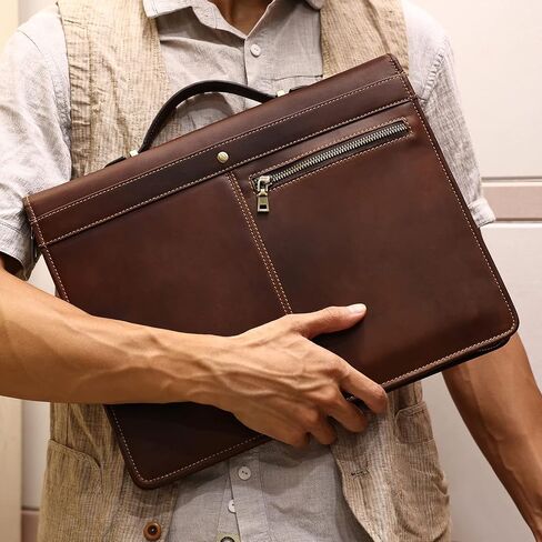 Leather Portfolio Organizer, Leather Padfolio for Men & Women with Zipper, Vintage Crazy Horse Leather Portfolio Binder Business/Resume Portfolio Folder with Writing Pad, Coffee in Saudi Arabia