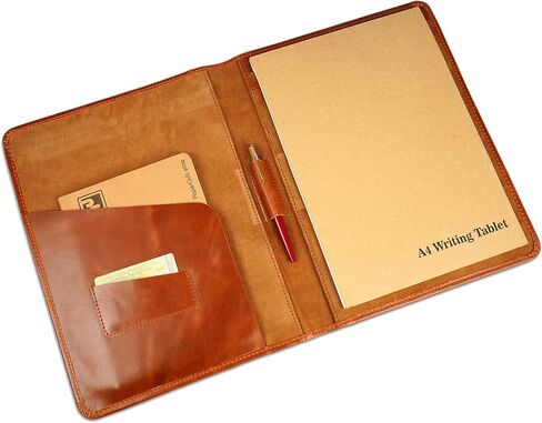 CestAntiQ، حافظة جلدية مقاس A4، حافظة مستندات قانونية، منظم أكمام حافظة للكتابة الاحترافية، حافظة فوليو للرجال والنساء باللون البني الكونياك in Kuwait