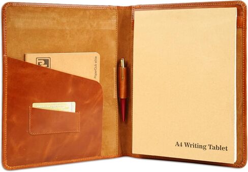 CestAntiQ، حافظة جلدية مقاس A4، حافظة مستندات قانونية، منظم أكمام حافظة للكتابة الاحترافية، حافظة فوليو للرجال والنساء باللون البني الكونياك in Kuwait