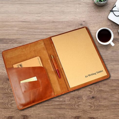 CestAntiQ، حافظة جلدية مقاس A4، حافظة مستندات قانونية، منظم أكمام حافظة للكتابة الاحترافية، حافظة فوليو للرجال والنساء باللون البني الكونياك in Kuwait