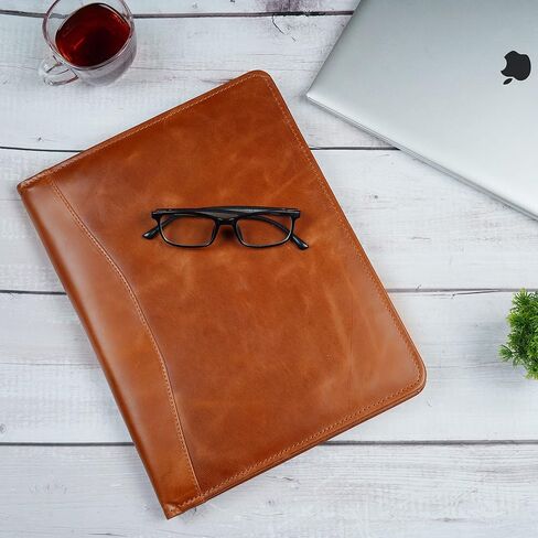 CestAntiQ، حافظة جلدية مقاس A4، حافظة مستندات قانونية، منظم أكمام حافظة للكتابة الاحترافية، حافظة فوليو للرجال والنساء باللون البني الكونياك in Kuwait