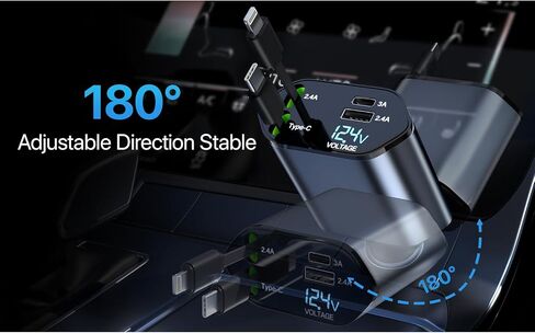 Retractable Car Charger 120W, 4 in 1 Fast Charge Car Phone Charger, Retractable Cable (31.5 inch) and 2 USB Ports Car Charger Adapter Compatible with iPhone 15/14/13/12 Pro Max XR,iPad,Pixel in Saudi Arabia