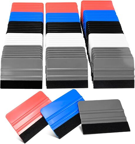 NEWISHTOOL 100 PCS Vinyl Squeegee Tool Felt Squeegee for Vinyl, Flexible Plastic Squeegee with Fabric Felt for Vinyl Wrap Application & Bubble Removal, Graphic Decals Scraper Classic Vinyl Wrap Tools in Kuwait