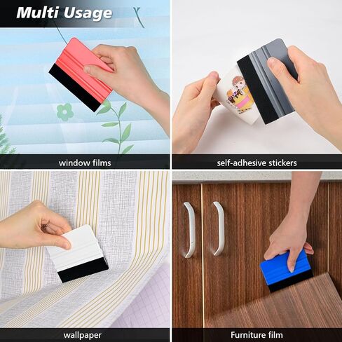 NEWISHTOOL 100 PCS Vinyl Squeegee Tool Felt Squeegee for Vinyl, Flexible Plastic Squeegee with Fabric Felt for Vinyl Wrap Application & Bubble Removal, Graphic Decals Scraper Classic Vinyl Wrap Tools in Kuwait