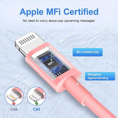 USB C to Lightning Cable 2Pack 6FT for iPhone Fast Charger Cable【MFi Certified】 Type C to Lightning Charging Cord Compatible with iPhone 14 13 13 Pro Max 12 12 Pro Max 11 XS XR X 8 iPad, Pink in Saudi Arabia