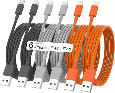 [معتمد من Apple MFi] 6 عبوات (3/3/6/6/6/10 قدم) شاحن iPhone الأصلي كابل لايتنينج للشحن السريع وسلك شاحن iPhone متوافق مع iPhone 14/13/12/11 Pro Max/XS MAX/XR/XS/ سماعات ايباد اير بودز X/8/7 بلس in Kuwait