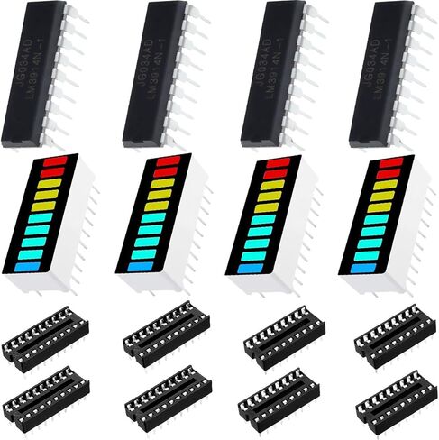 8 pcs 10 Segment LED Bar Graph Display red Yellow Blue Green + LM3914N-1 Dot/Bar Display Driver LED Display Driver Combo Kit with DIP-20 DIP-18 IC Socket for DIY in Saudi Arabia