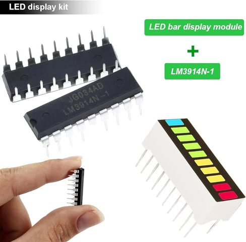 8 pcs 10 Segment LED Bar Graph Display red Yellow Blue Green + LM3914N-1 Dot/Bar Display Driver LED Display Driver Combo Kit with DIP-20 DIP-18 IC Socket for DIY in Saudi Arabia