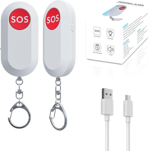 Personal Safety Alarm for Women Safesound Attack Panic Emergency Alarm for Ladies Runner Jogger Traveler Night Walker Elderly Kids with Strobe LED Light Rechargeable Cable Two Ways to Active White in Saudi Arabia