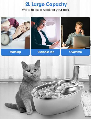 WOPET Cat Water Fountain Stainless Steel, 2.1L Cat Fountain for Drinking, F10 Pet Water Fountain for Cats Inside, Automatic Cat Water Dispenser Bowl (𝟮𝟬𝟮𝟰 𝗨𝗽𝗴𝗿𝗮𝗱𝗲) in Kuwait