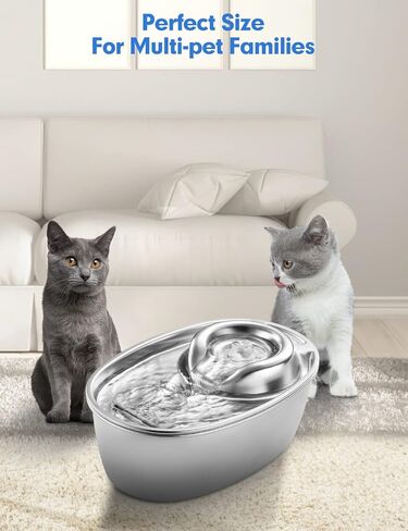 WOPET Cat Water Fountain Stainless Steel, 2.1L Cat Fountain for Drinking, F10 Pet Water Fountain for Cats Inside, Automatic Cat Water Dispenser Bowl (𝟮𝟬𝟮𝟰 𝗨𝗽𝗴𝗿𝗮𝗱𝗲) in Kuwait