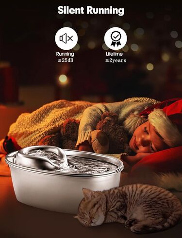 WOPET Cat Water Fountain Stainless Steel, 2.1L Cat Fountain for Drinking, F10 Pet Water Fountain for Cats Inside, Automatic Cat Water Dispenser Bowl (𝟮𝟬𝟮𝟰 𝗨𝗽𝗴𝗿𝗮𝗱𝗲) in Kuwait