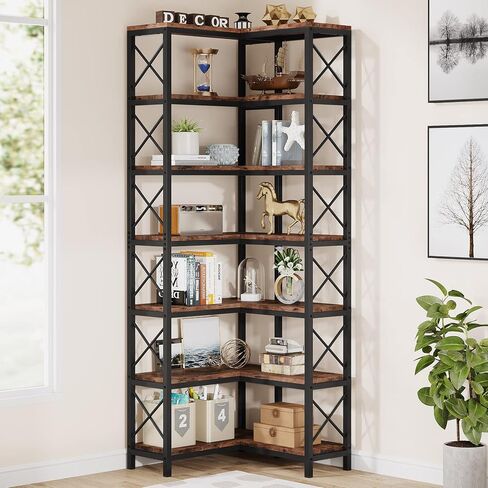 Tribesigns 5-Shelf Corner Bookshelf, Large Modern Corner Bookcase, 5-Tier Tall Corner Shelf Storage Display Rack with Metal Frame for Living Room Home Office (Black) in Saudi Arabia