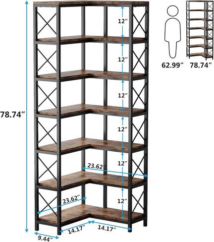 Tribesigns 5-Shelf Corner Bookshelf, Large Modern Corner Bookcase, 5-Tier Tall Corner Shelf Storage Display Rack with Metal Frame for Living Room Home Office (Black) in Saudi Arabia