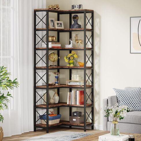 Tribesigns 5-Shelf Corner Bookshelf, Large Modern Corner Bookcase, 5-Tier Tall Corner Shelf Storage Display Rack with Metal Frame for Living Room Home Office (Black) in Saudi Arabia