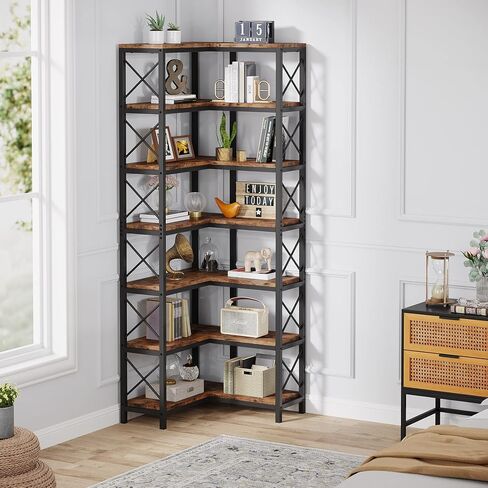 Tribesigns 5-Shelf Corner Bookshelf, Large Modern Corner Bookcase, 5-Tier Tall Corner Shelf Storage Display Rack with Metal Frame for Living Room Home Office (Black) in Saudi Arabia