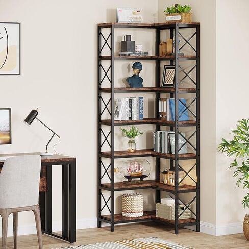 Tribesigns 5-Shelf Corner Bookshelf, Large Modern Corner Bookcase, 5-Tier Tall Corner Shelf Storage Display Rack with Metal Frame for Living Room Home Office (Black) in Saudi Arabia