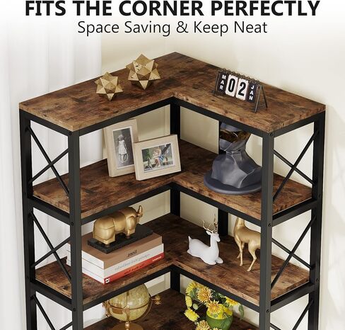 Tribesigns 5-Shelf Corner Bookshelf, Large Modern Corner Bookcase, 5-Tier Tall Corner Shelf Storage Display Rack with Metal Frame for Living Room Home Office (Black) in Saudi Arabia