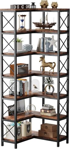 Tribesigns 5-Shelf Corner Bookshelf, Large Modern Corner Bookcase, 5-Tier Tall Corner Shelf Storage Display Rack with Metal Frame for Living Room Home Office (Black) in Saudi Arabia