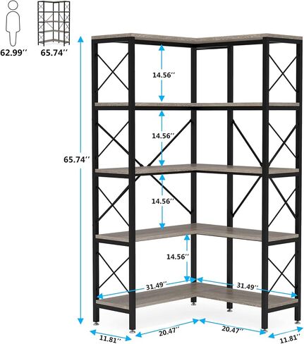 Tribesigns 5-Shelf Corner Bookshelf, Large Modern Corner Bookcase, 5-Tier Tall Corner Shelf Storage Display Rack with Metal Frame for Living Room Home Office (Black) in Saudi Arabia